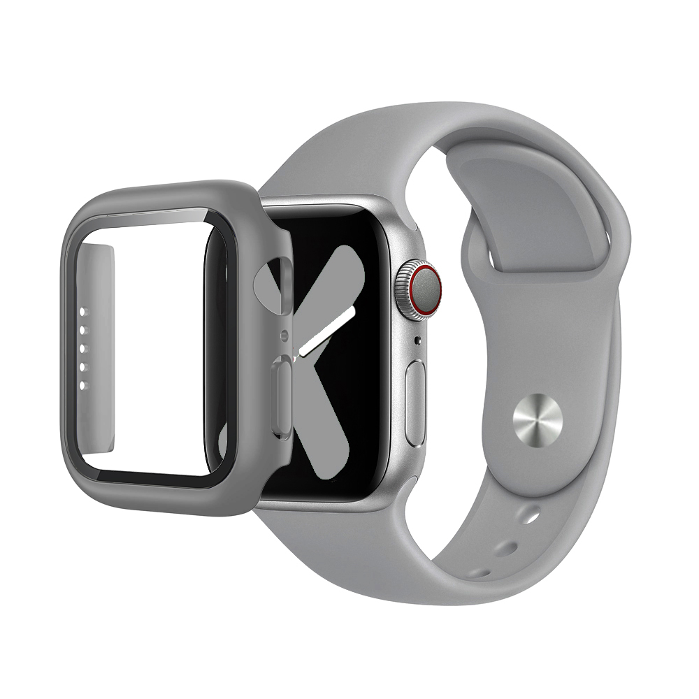 Premium Silicone Band & Bumper w/Tempered Glass iWatch 40mm - Gray