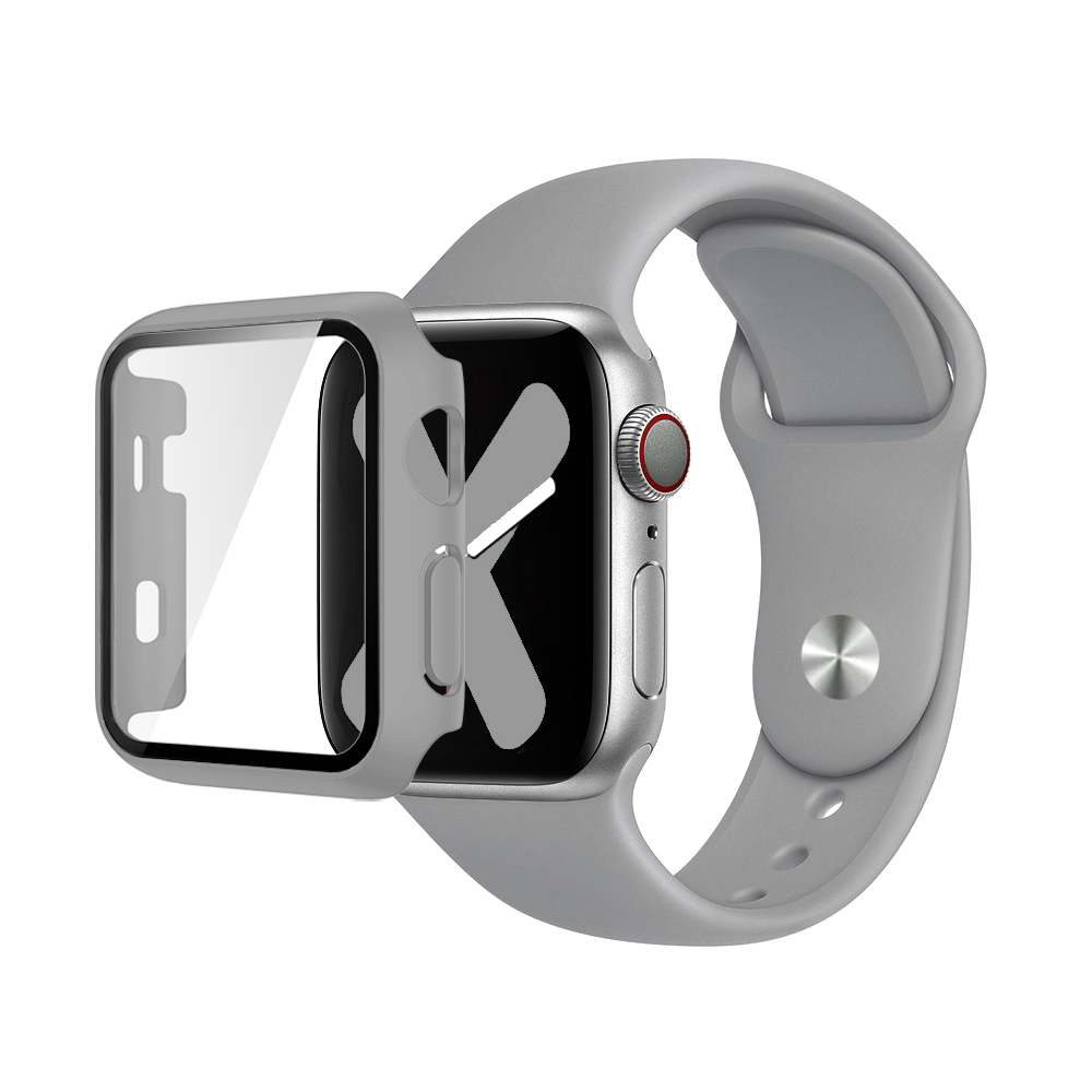 Premium Silicone Band & Bumper w/Tempered Glass iWatch 42mm - Gray