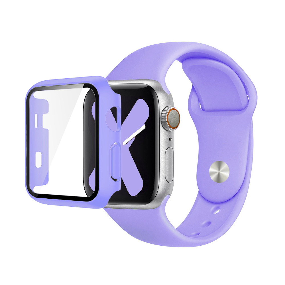 Premium Silicone Band & Bumper w/Tempered Glass iWatch 42mm - Purple