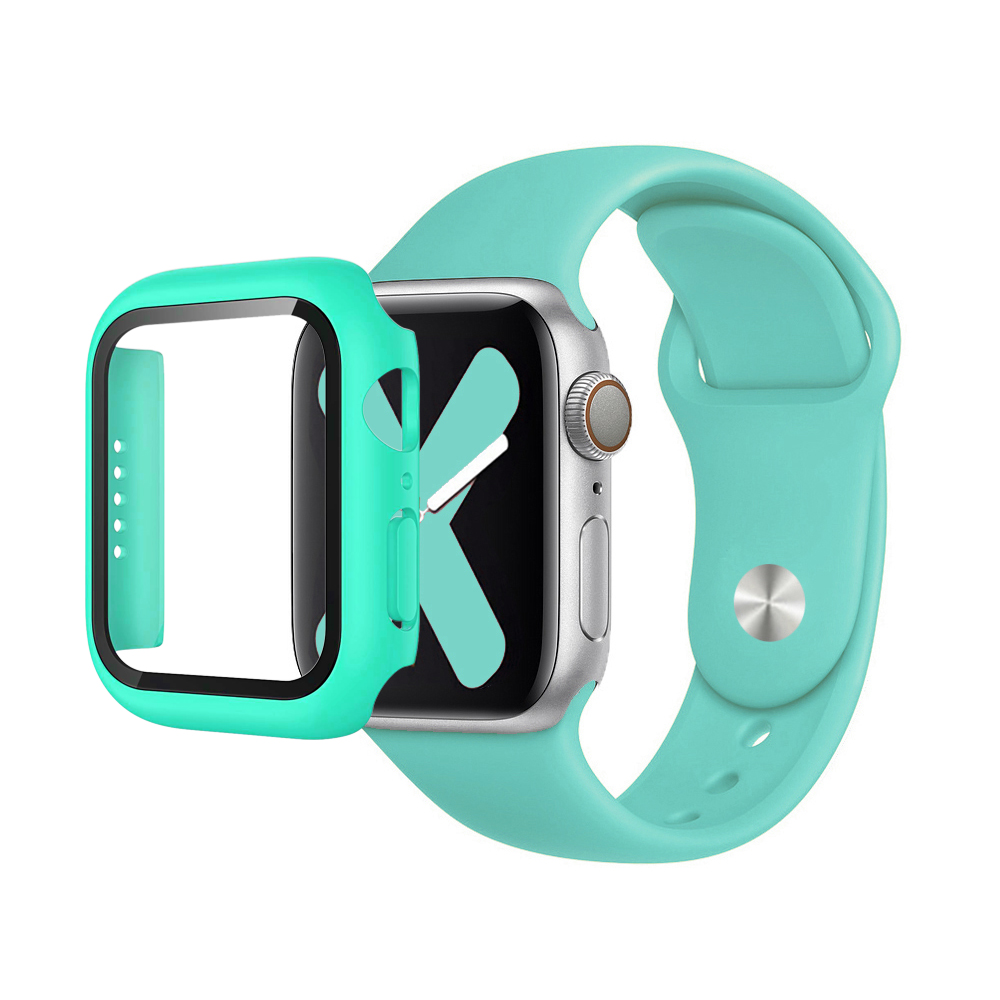 Premium Silicone Band & Bumper w/Tempered Glass iWatch 44mm - Green