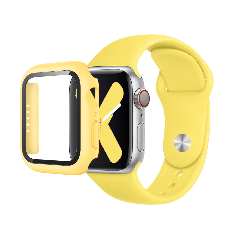 Premium Silicone Band & Bumper w/Tempered Glass iWatch 44mm - Yellow