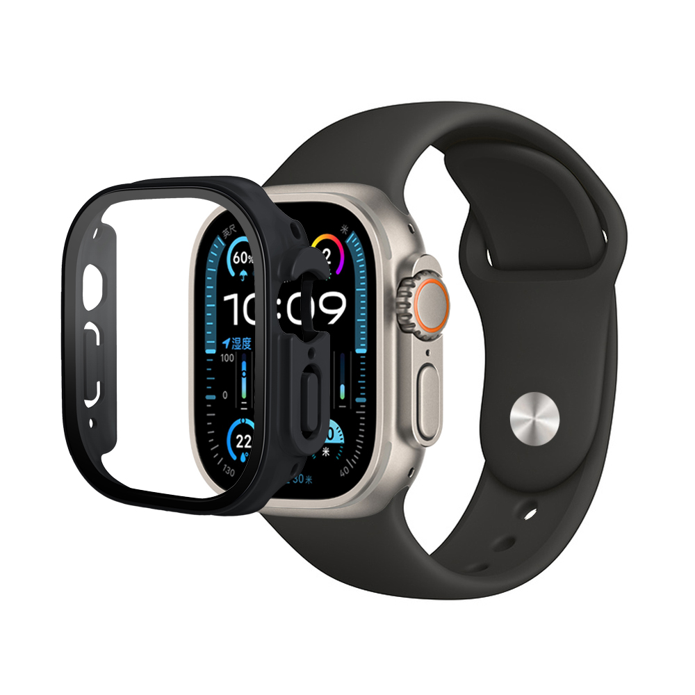 Premium Silicone Band & Bumper w/Tempered Glass iWatch 49mm - Black