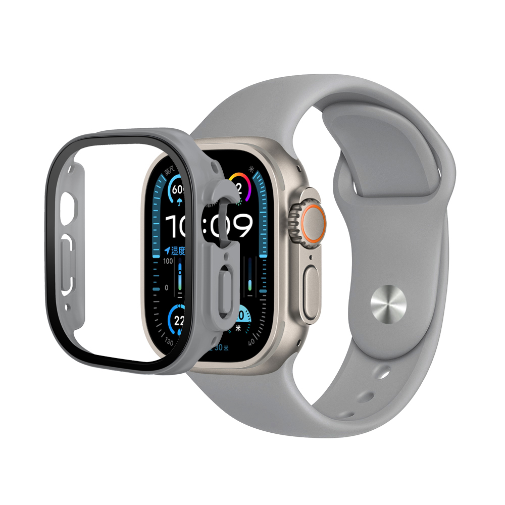 Premium Silicone Band & Bumper w/Tempered Glass iWatch 49mm - Gray