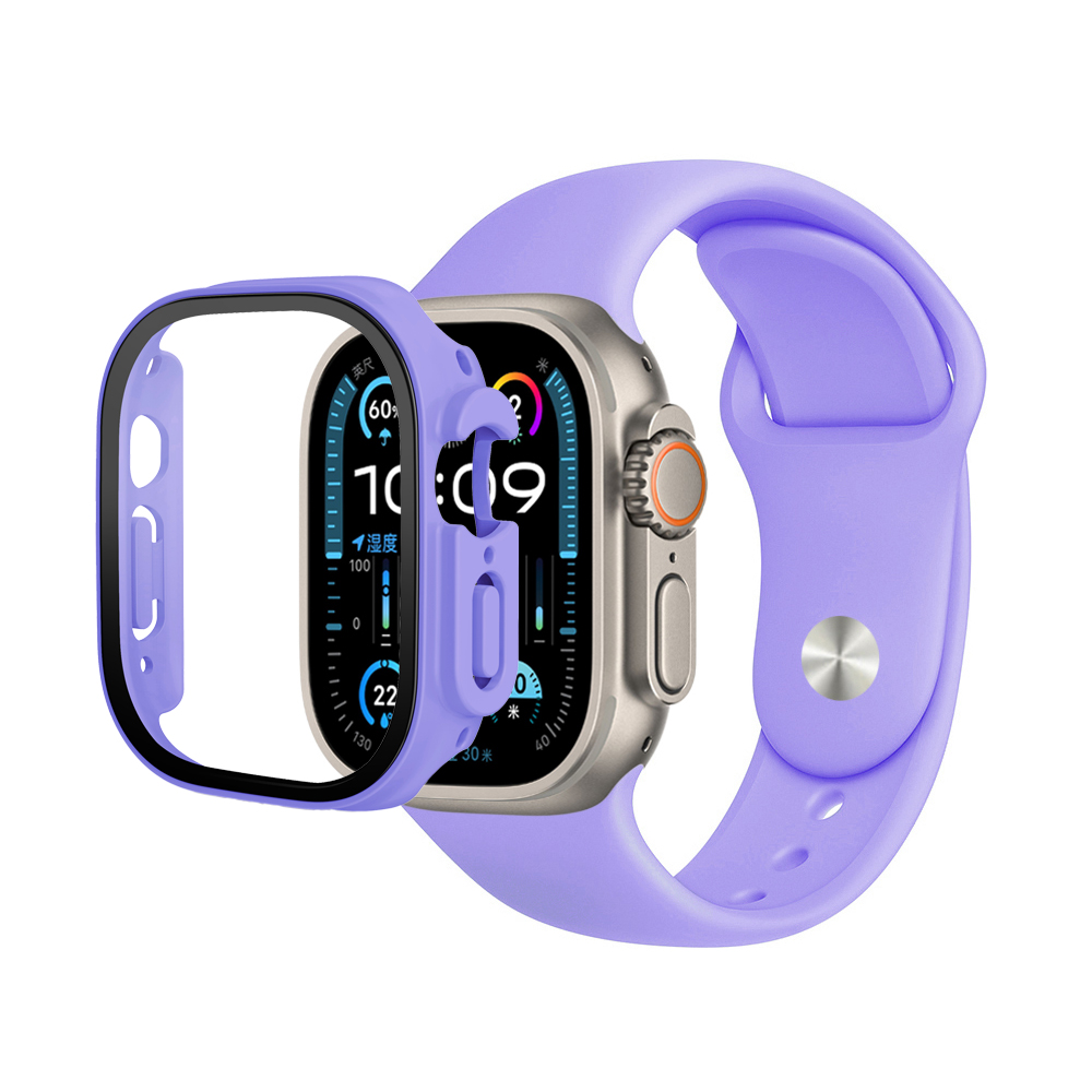 Premium Silicone Band & Bumper w/Tempered Glass iWatch 49mm - Purple