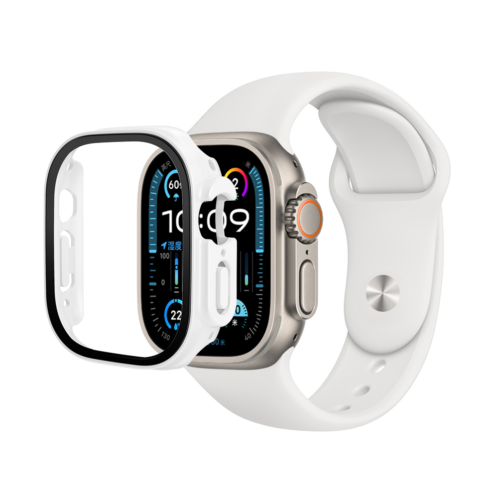 Premium Silicone Band & Bumper w/Tempered Glass iWatch 49mm - White
