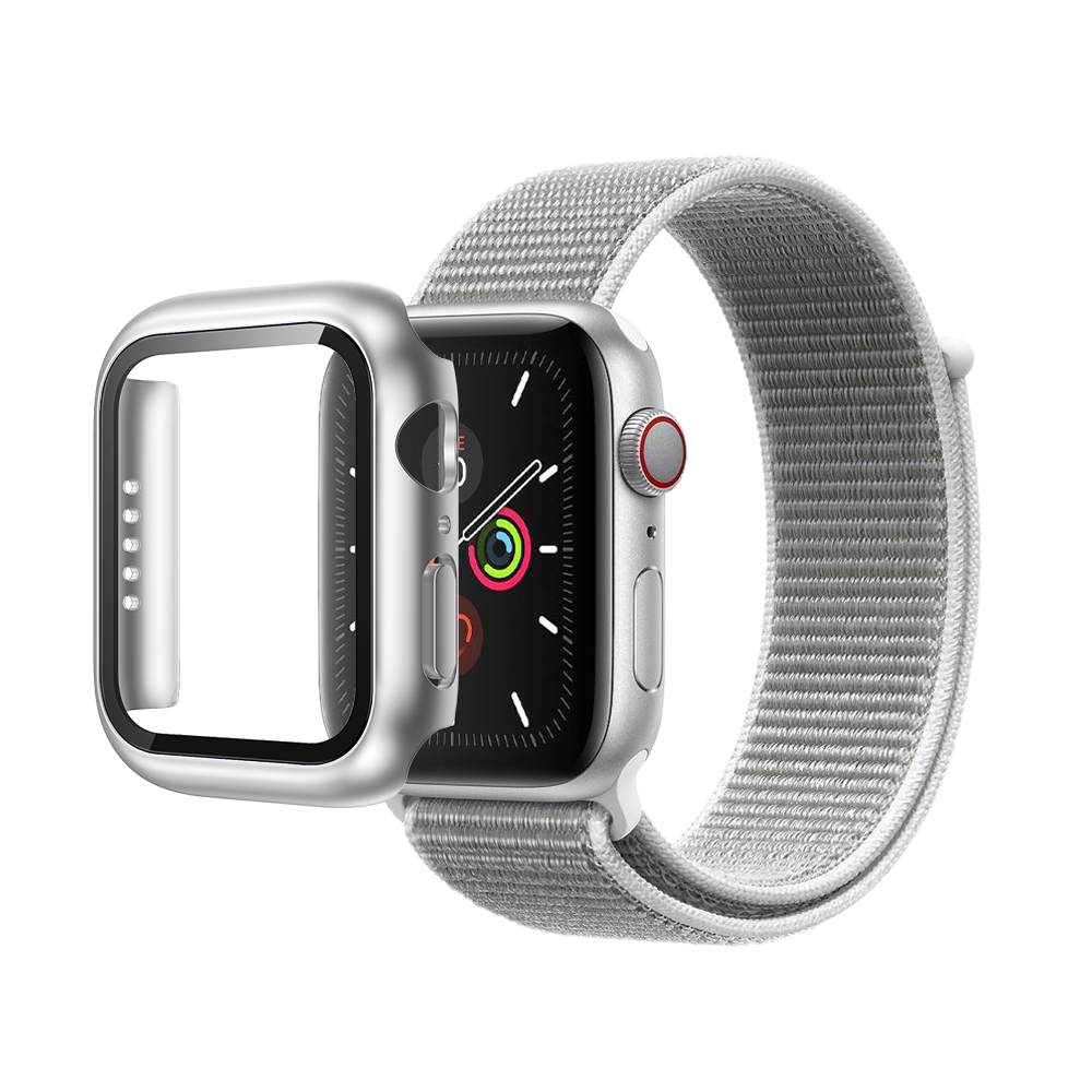Nylon Weave iWatch Band & Bumper w/tempered glass 41mm - Silver