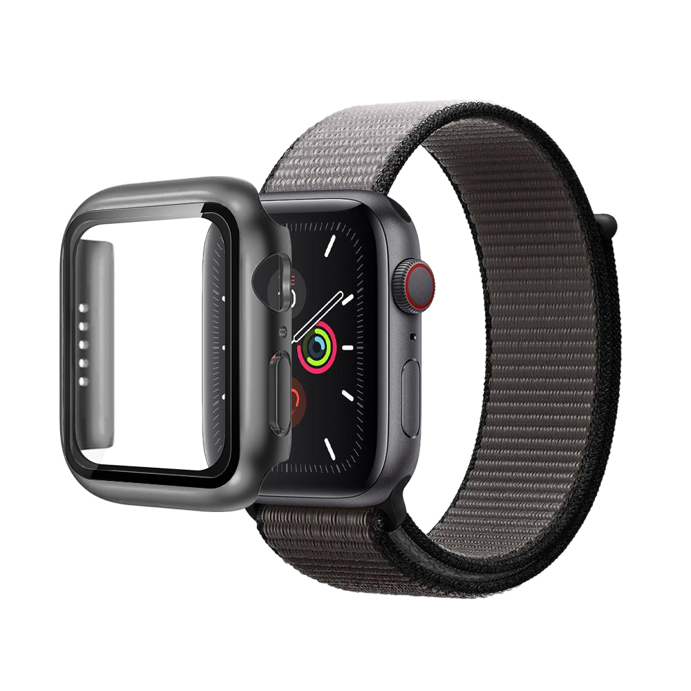 Nylon Weave iWatch Band & Bumper w/tempered glass 41mm - Black Gray