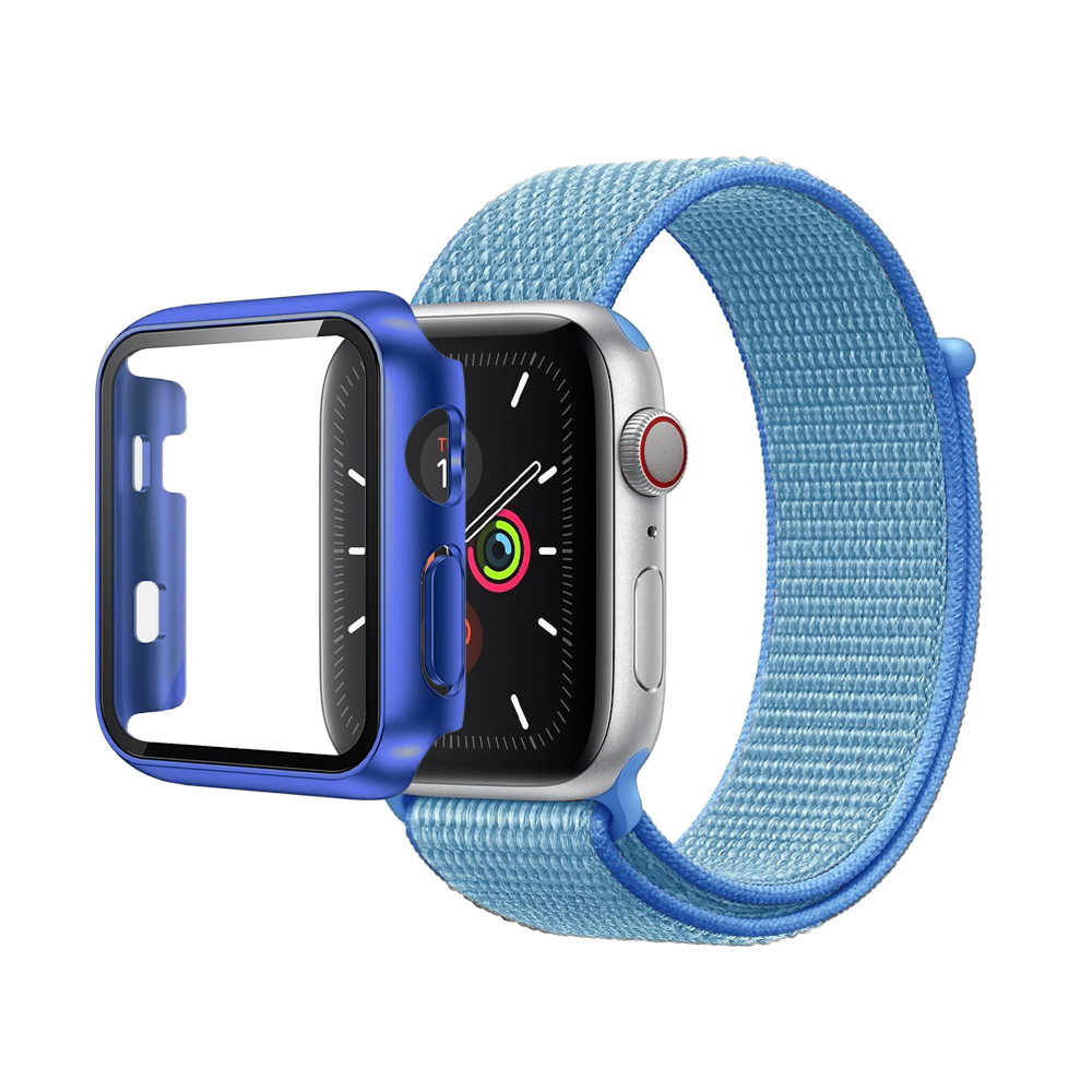 Nylon Weave iWatch Band & Bumper w/tempered glass 38mm - Blue