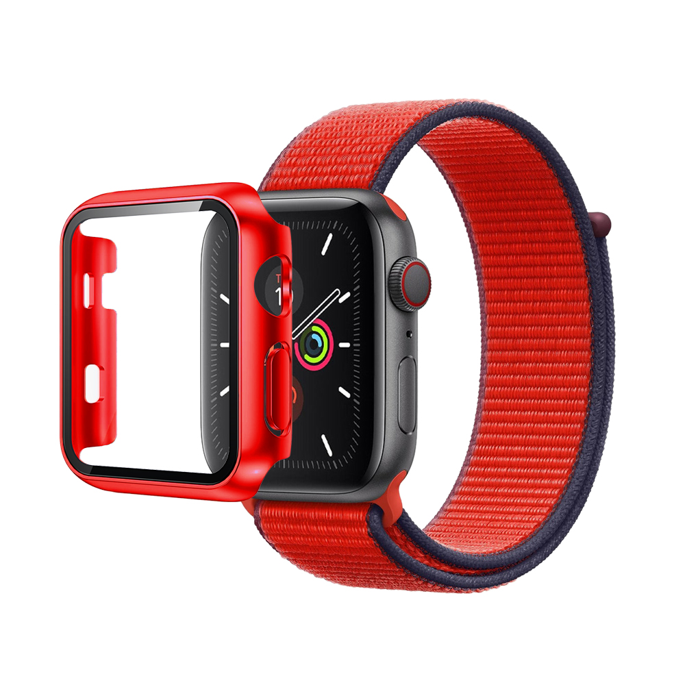 N-Loop Weave Band & Bumper w/Tempered Glass For iWatch 38mm - Red