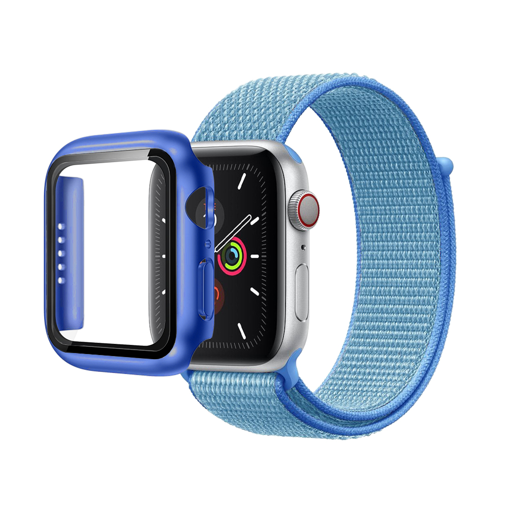 Nylon Weave iWatch Band & Bumper w/tempered glass 40mm - Blue