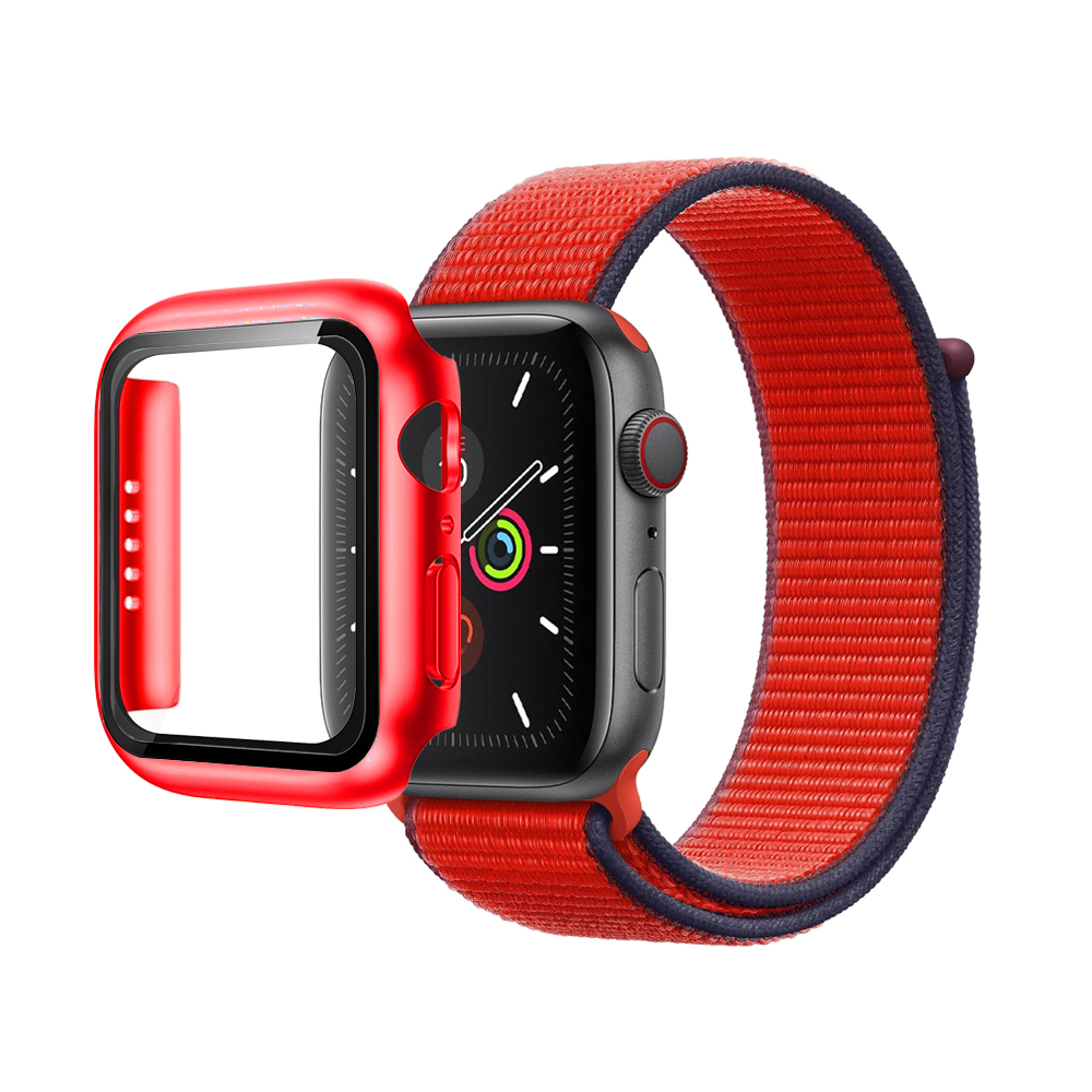 N-Loop Weave Band & Bumper w/Tempered Glass For iWatch 44mm - Red