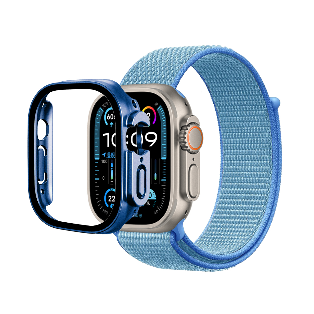 N-Loop Weave Band & Bumper w/Tempered Glass For iWatch 49mm - Blue