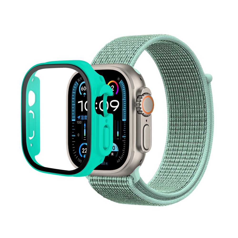 Nylon Weave iWatch Band & Bumper w/tempered glass 49mm - Green