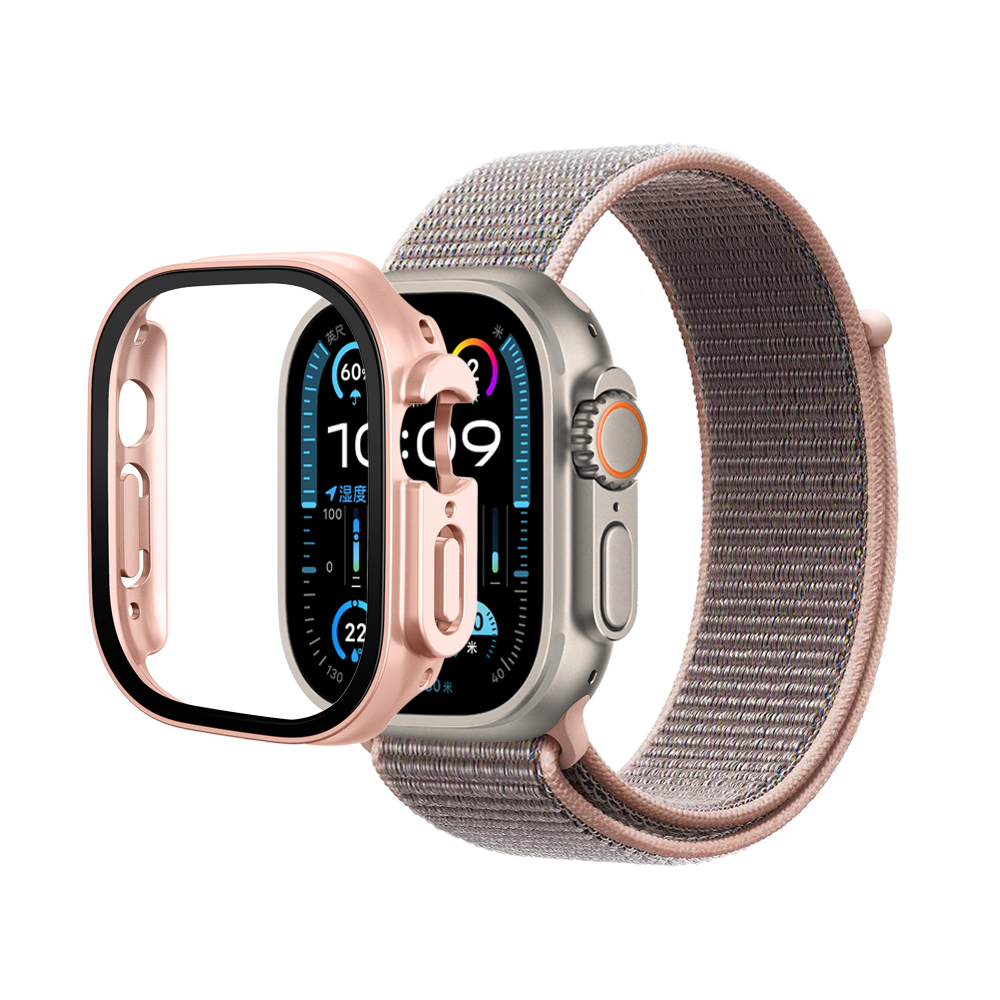 Nylon Weave iWatch Band & Bumper w/tempered glass 49mm - Rose Gold
