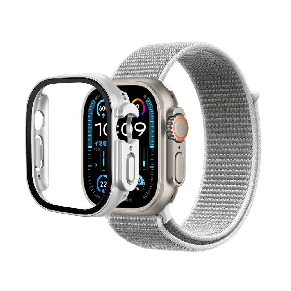 Nylon Weave iWatch Band & Bumper w/tempered glass 49mm - Silver