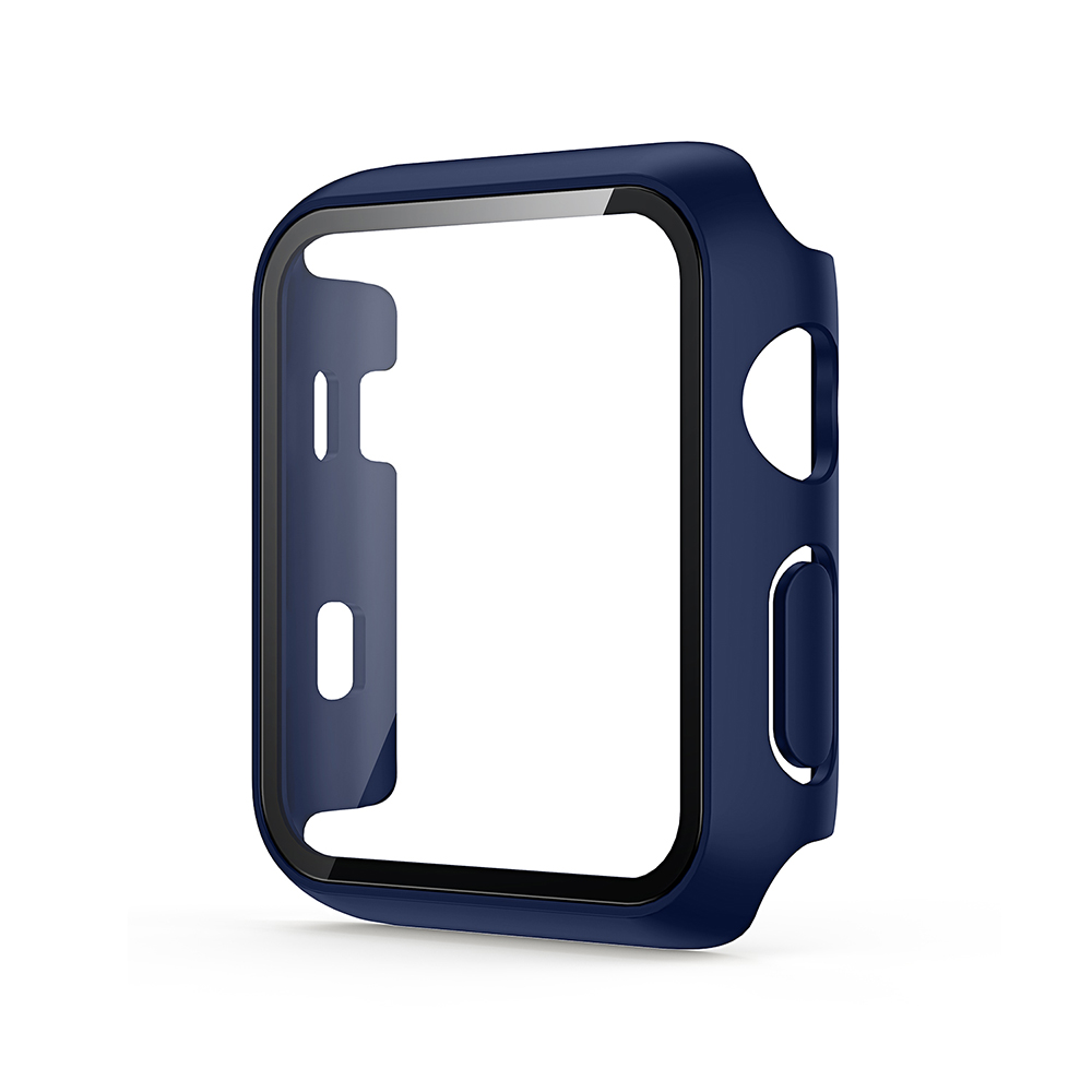 Hard PC Case with Tempered Glass For iWatch 38mm - Dark Blue