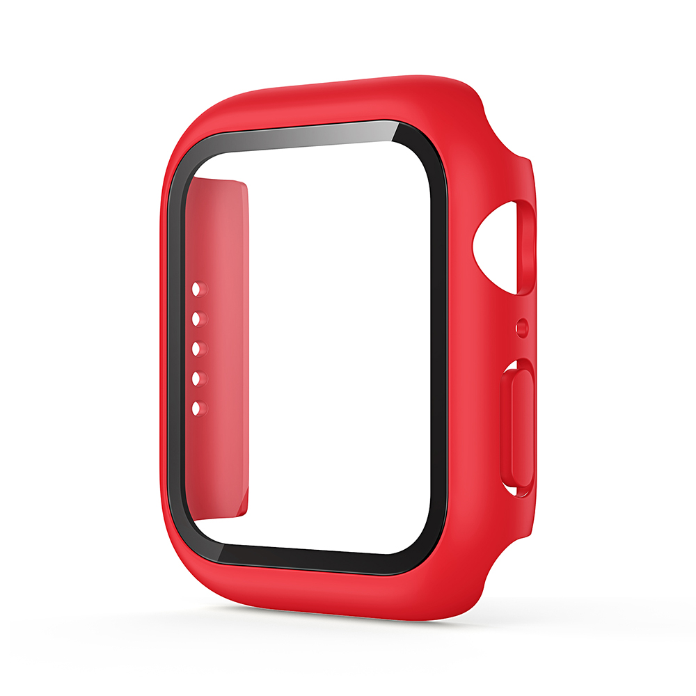 Hard PC Case with Tempered Glass For iWatch 45mm - Red