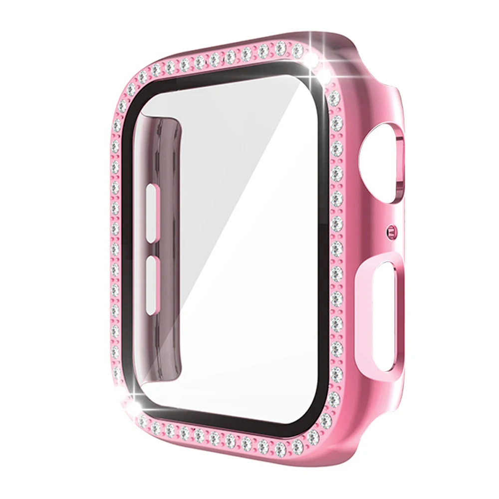 Diamond Hard PC Case with Tempered Glass For iWatch 38mm - Rose Gold