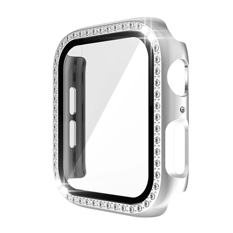 Diamond Hard PC Case w/Tempered Glass For iWatch 44mm - Silver