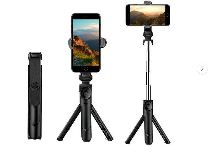 Travel Size Selfie Stick Tripod with Bluetooth Remote Shutter and LED Lights - (XT09-76 cm) - Black
