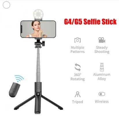 Portable Selfie Stick Tripod with Bluetooth Remote Shutter and LED Lights - (G5-108cm)