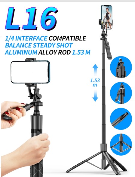 Long Selfie Stick Tripod with Bluetooth Remote Shutter (L16-155cm)