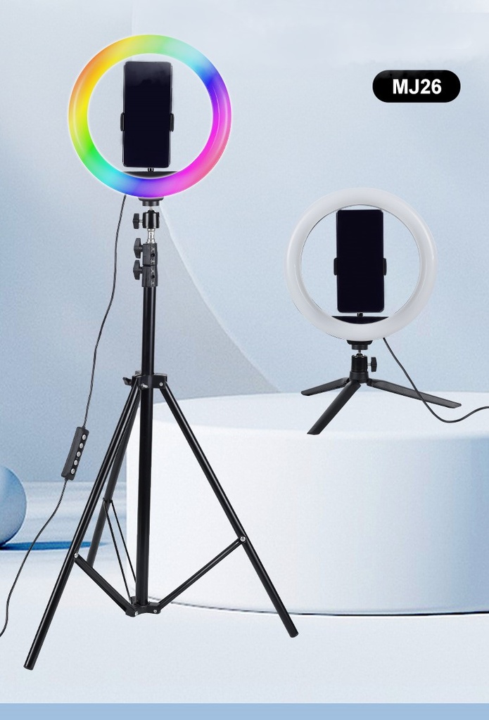 Multi-Colored RGB Ring Selfie Lamp (26 cm) with 2.1m Tripod (MJ26 and Tripod - 2 Pcs) 