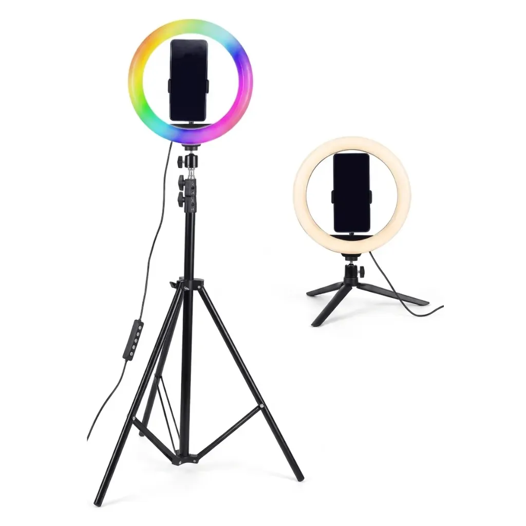 Multi-Colored RGB Ring Selfie Lamp (26 cm) with 2.1m Tripod (MJ26 and Tripod - 2 pcs) 