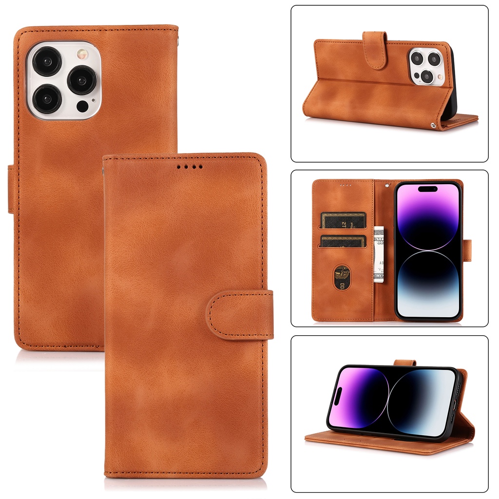 Handy Stylish Wallet Case for iPhone 15 - Brown
