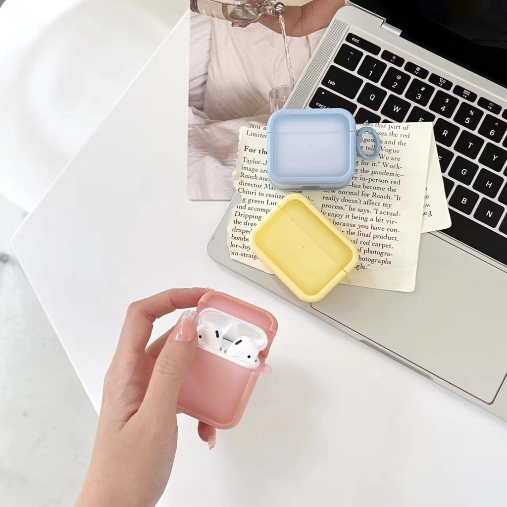 Beautiful Solid Color TPU-PC Case for AirPods (1st & 2nd Gen) - Pink