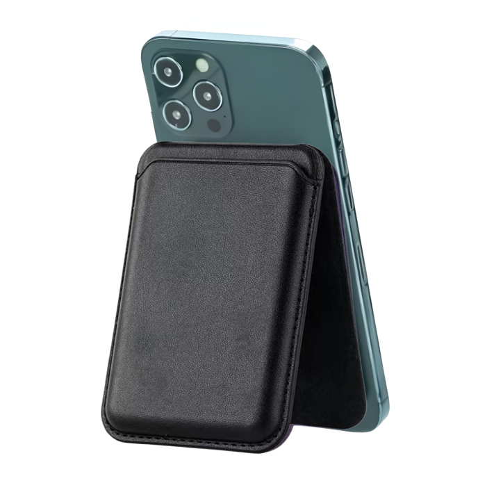 Premium Magnetic Leather Wallet and Stand - Black