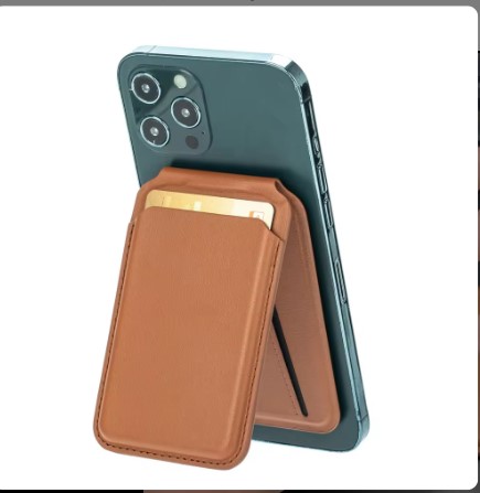 Magnetic Leather Wallet and Stand - Brown
