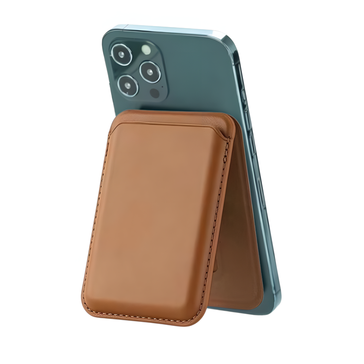 Premium Magnetic Leather Wallet and Stand - Brown