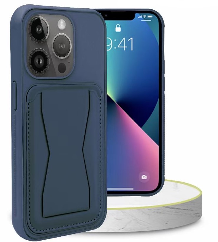 Magnetic Leather Card Case with Stand for iPhone 13 Pro - Blue
