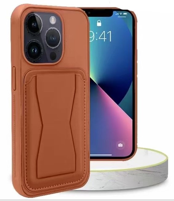 Magnetic Leather Card Case with Stand for iPhone 12 / 12 Pro - Brown