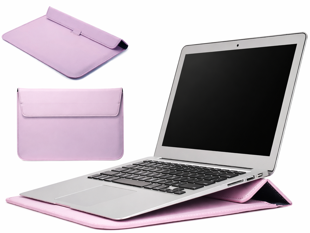 PU Leather Sleve Case with Stand for Macbook 15 Inch - Pink