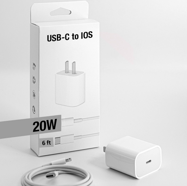 USB-C / PD Fast Charger / 20W Power Adapter with USB-C to USB-L Cable (6 ft) (White)
