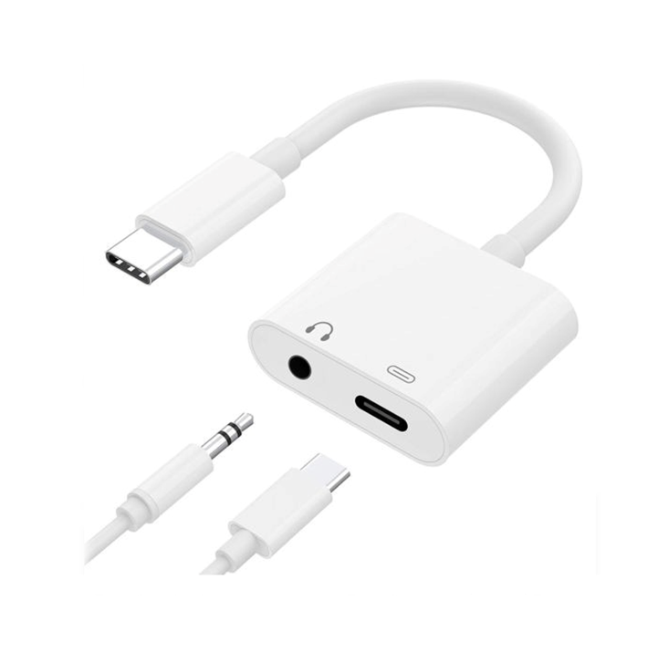 USB-C to 3.5 mm Adapter with Charging Support (White)