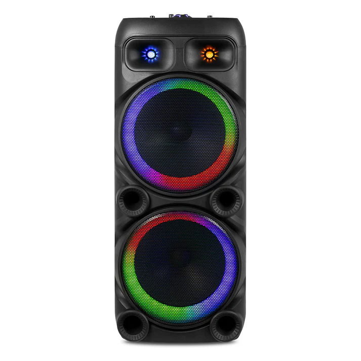RCA DISCO-2212 Dual 12" Bluetooth Speaker with Mic, Guitar Inputs, FM, Lights