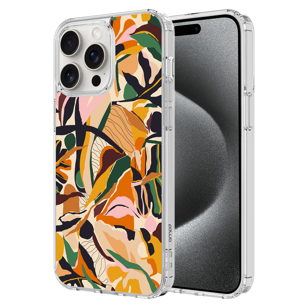 Ampd - Tpu / Acrylic Hd Print Case For Apple Iphone 15 Pro Max - Floral Orange Pattern
