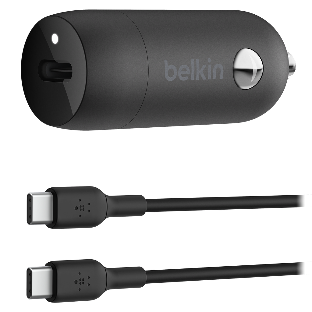 Belkin - 30w Pd Car Charger With Pps And Usb C To Usb C Cable 1m - Black