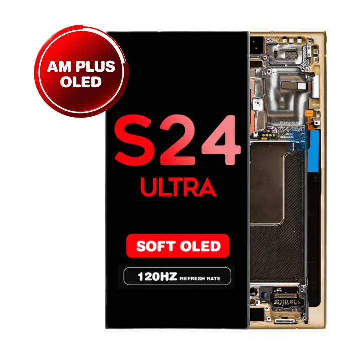 OLED Assembly for Samsung Galaxy S24 Ultra (S928) with Frame - Titanium Yellow (Aftermarket Plus - Soft OLED / 120Hz)