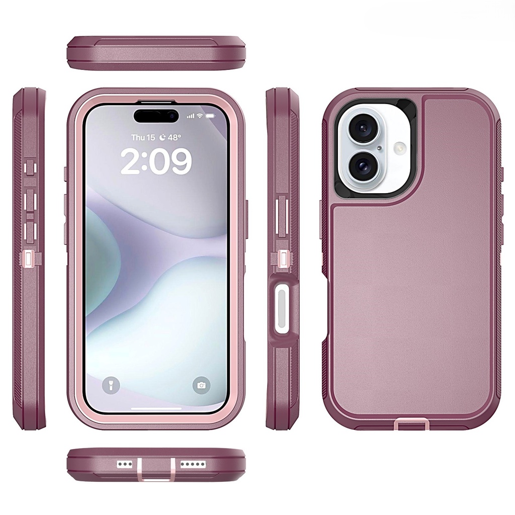  DualPro Protector Case for iPhone 16 - Burgundy & Light Pink