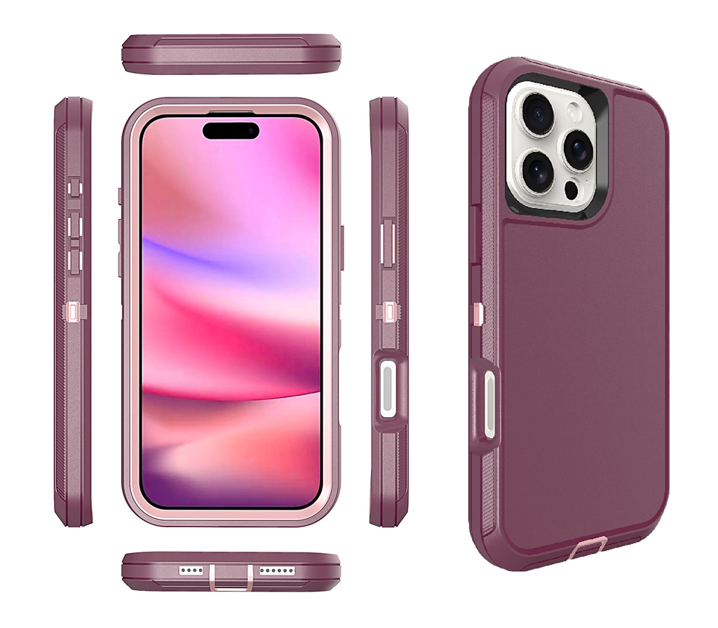  DualPro Protector Case for iPhone 16 Pro Max - Burgundy & Light Pink