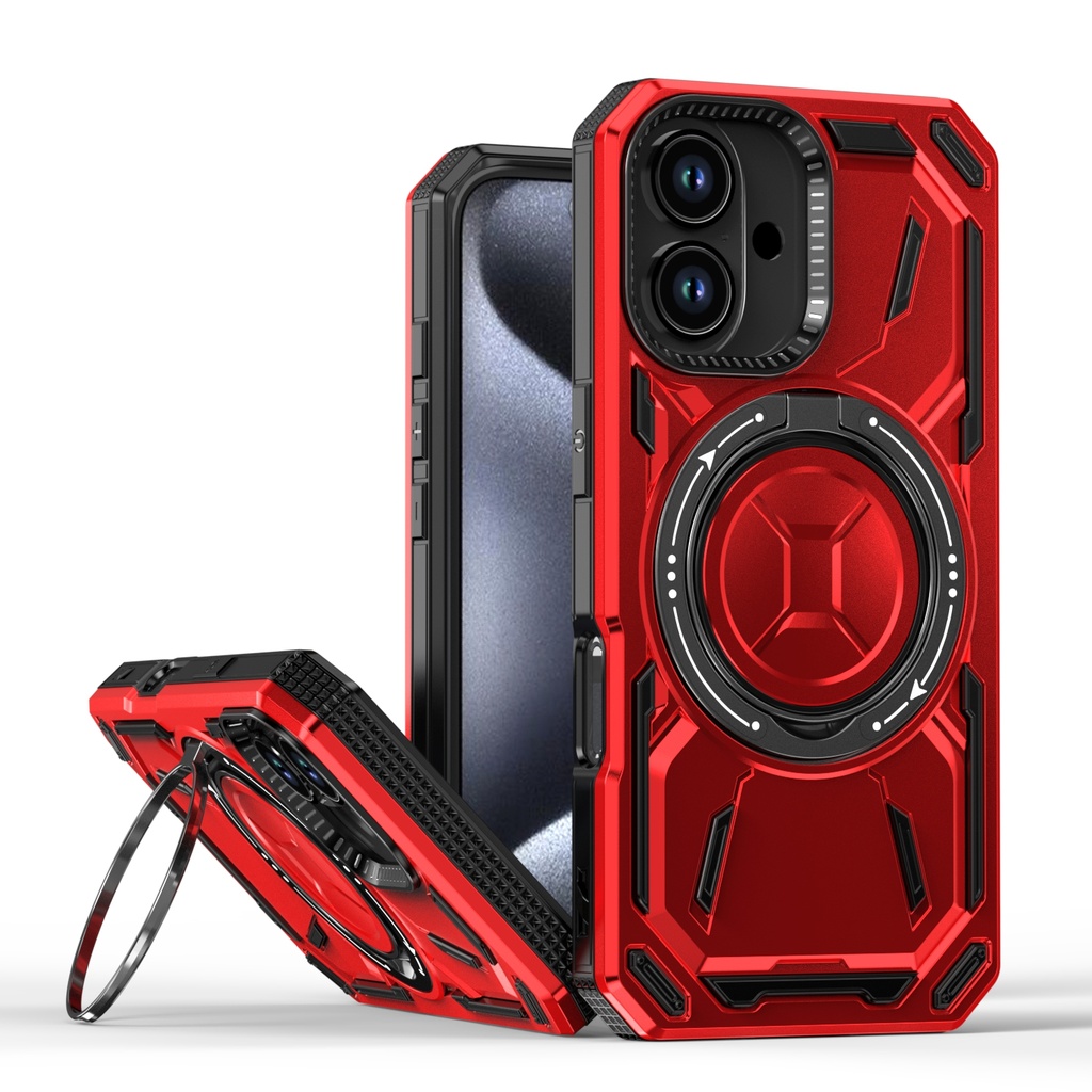 Armor Rotate Stand Case with Magsafe for iPhone 16 Plus- Red