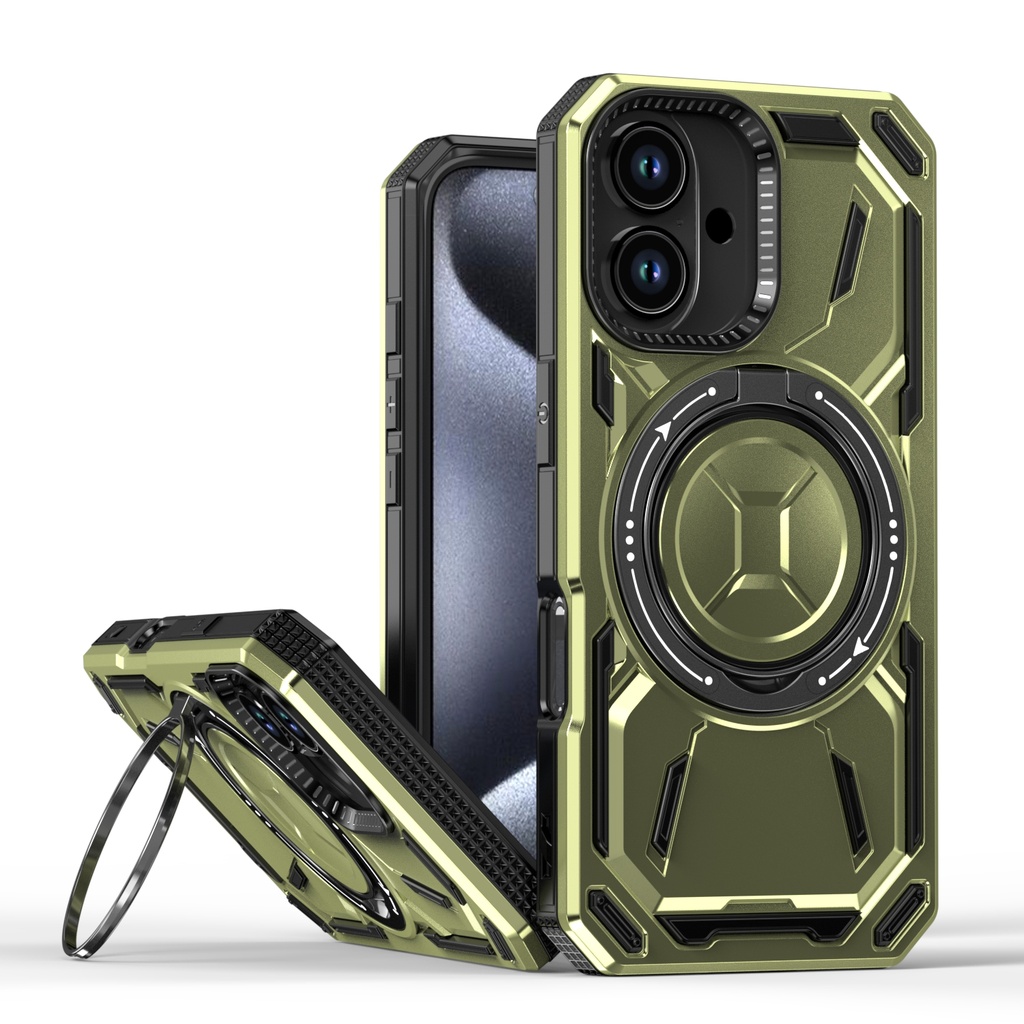 Armor Rotate Stand Case with Magsafe for iPhone 16 Plus - Army Green