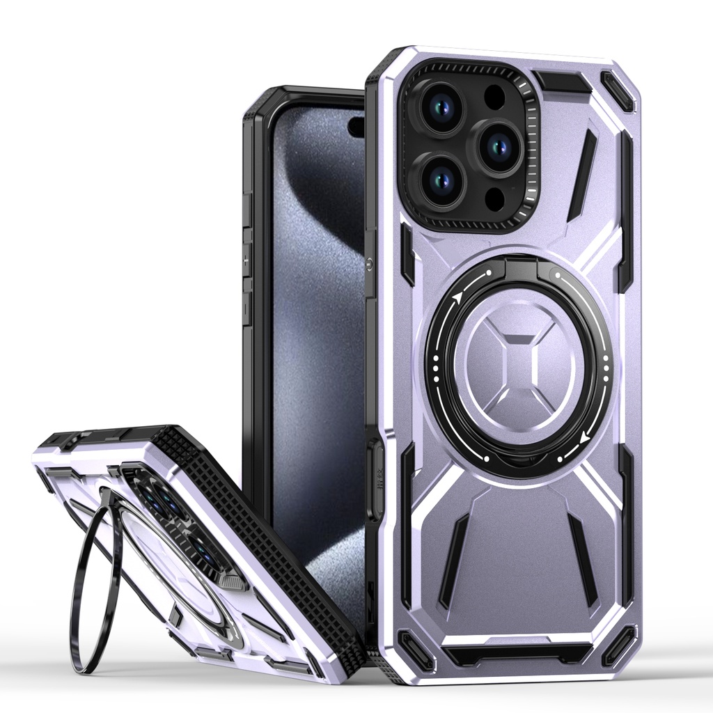 Armor Rotate Stand Case with Magsafe for iPhone 16 Pro Max - Light Purple