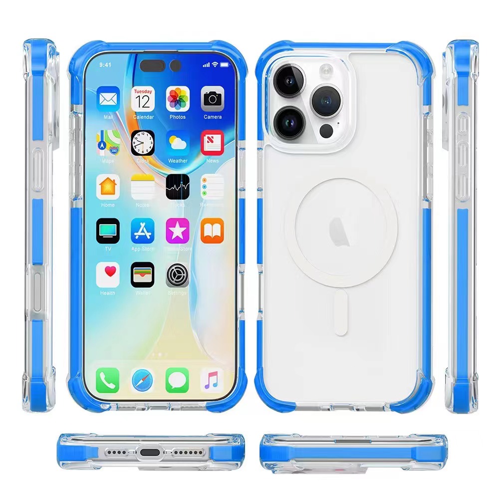 Hard Elastic Clear Case with Magsafe for iPhone 16 - Blue Edge