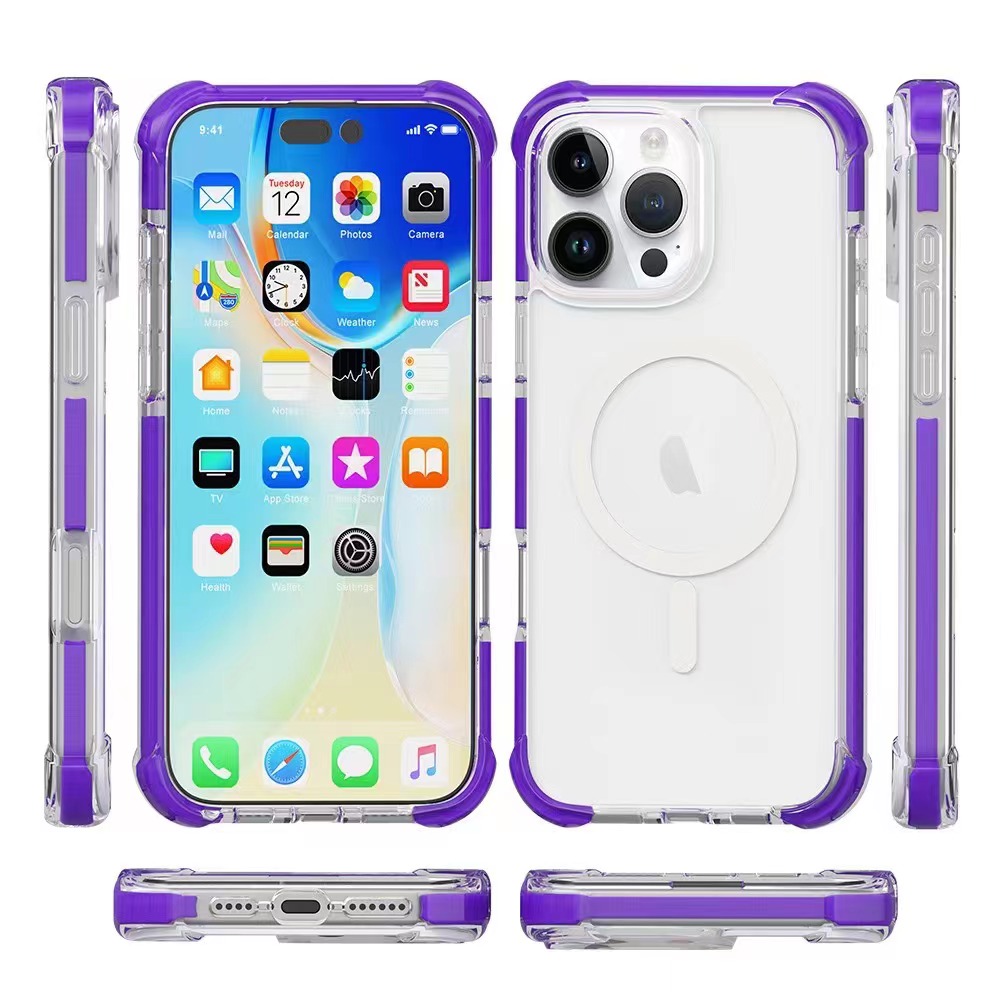 Hard Elastic Clear Case with Magsafe for iPhone 16 - Purple Edge