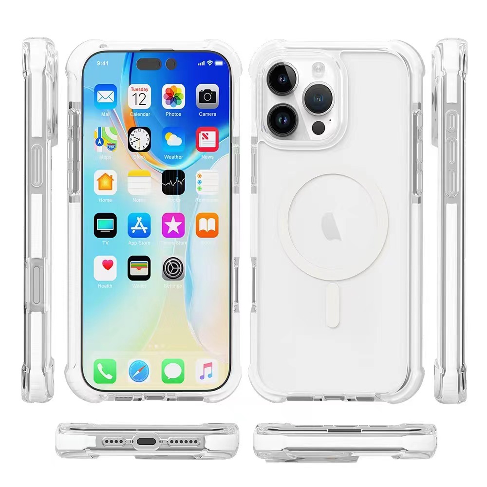 Hard Elastic Clear Case with Magsafe for iPhone 16 - White Edge